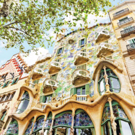 Outdoor view Gaudi's creation-house Casa Batlo.