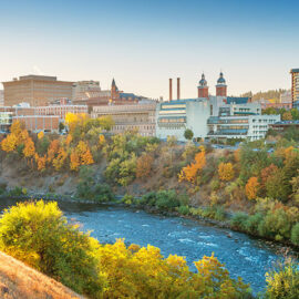 Downtown Spokane Washington skyline and the Spokane River