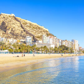 Postiguet beach and coastline in Alicante, Spain