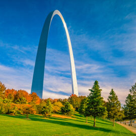 The Gateway Arch is surrounded by the Gateway Arch National Park