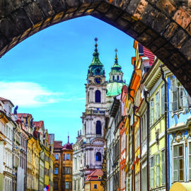 View of old town in Prague taken from Charles bridge