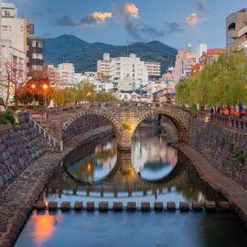Nagasaki, Japan Cityscape and Traditional Bridge