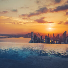 panama city skyline at sunset