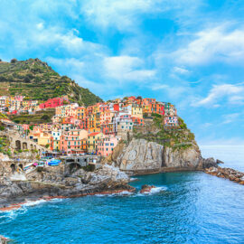Cinque Terre Italy at the Ligurian Sea - Five famous colorful villages of Cinque Terre - Colorful cityscape on the mountains over Mediterranean sea